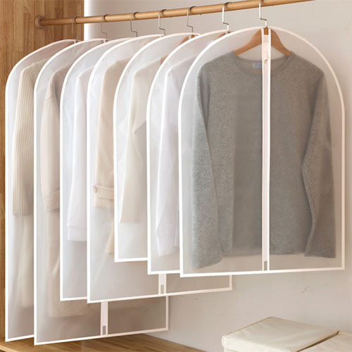 White PEVA Garment Bag With White Nylon Zipper
