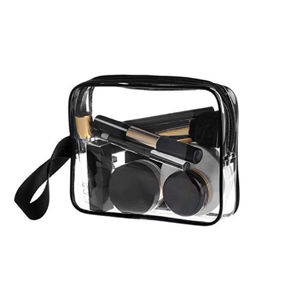 Packaging & Bag *Material: Clear PVC (PVC cold crack resistant minus 15 degree).<br>
*Structure: 5 panels bag.<br>
*Binding: Black plastic piping binding.<br>
*Zipper:  Black nylon zipper #5 fixed on top and drops to half of both side, with 1pc black metal puller. <br>
*Handle: 1pc black woven strap handle on left.